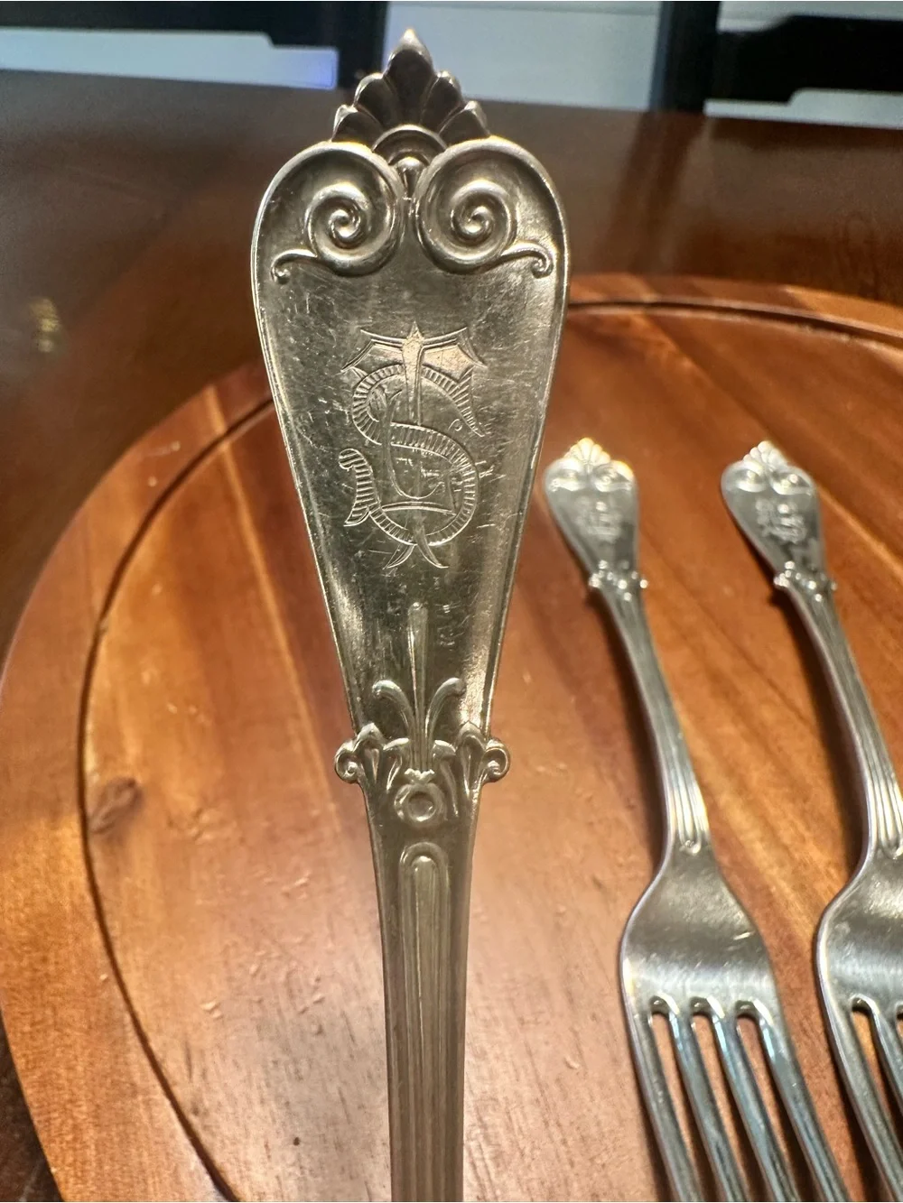 Vintage sterling, silver Tiffany and Company Wave Edge pattern forks